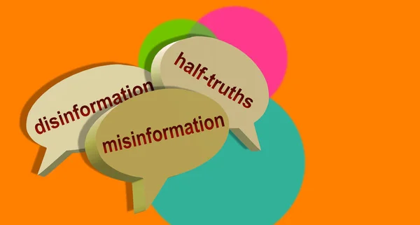 Três Bolhas Fala Desinformação Meias Verdades Desinformação Balões Diálogo Ilustração — Fotografia de Stock