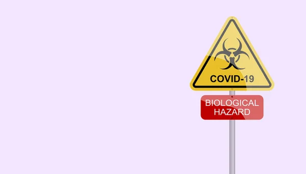 Covy ウイルスの発生Biohazardシンボルのイラスト 危険よ警戒信号 危険柔らかいパステルカラーの背景 道路交通 — ストック写真