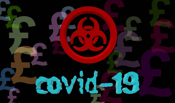 Economic Impact Covid Economy Pound Sterling Currency Symbol Biohazard Virus — Stok fotoğraf