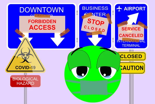 Covid Virus Biohazard Symbol Alarmsignal Verkehr Straßenverkehr Illustration Mit Bezug — Stockfoto