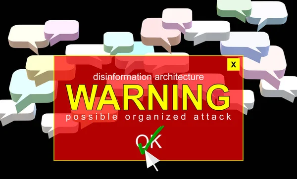 Pop Fönster Varning Desinformation Arkitektur Möjlig Organiserad Attack Illustration Med — Stockfoto