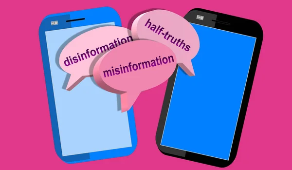 Mobile Phones False Communication Three Speech Bubbles Disinformation Half Truths — Stock Photo, Image