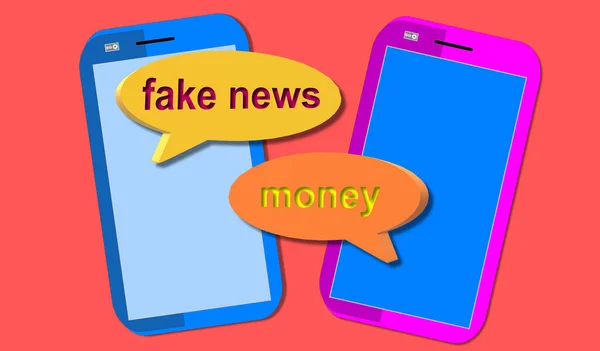 Мобільні Телефони Неправдивий Язок Дві Бульбашки Мови Фальшиві Новини Гроші — стокове фото