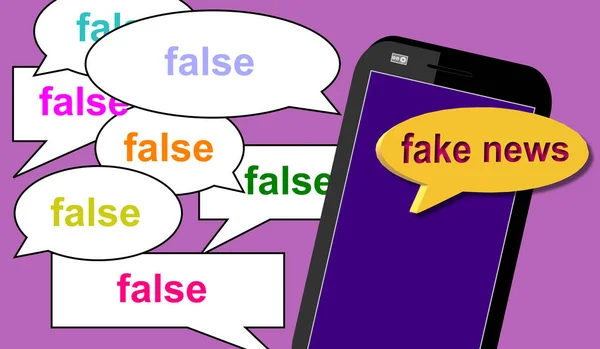 Falso Nel Messaggio Cellulare Notizie False Nei Palloncini Dialogo Illustrazione — Foto Stock