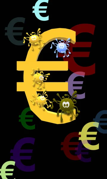 경제에 공청회 유로화의 무작위로 코로나 바이러스 국제적 시뮬레이션된 바이러스 그래픽 — 스톡 사진