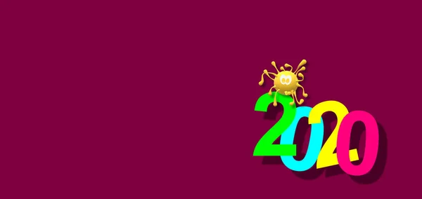 Иллюстрация Числа Веселыми Цветами 2020 Год Дизайн Плаката Коронавируса Covid — стоковое фото