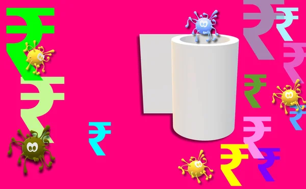 Indiaas Rupee Valuta Symbool Toiletpapier Roll Gesimuleerde Virus Grafisch Effect — Stockfoto