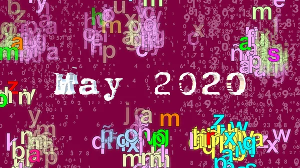 May 2020 3D插图 随机的数字和字母突出的紫丁香的颜色 二十一世纪的春天 现代招贴画设计 文字数据 色彩艳丽的图形 — 图库照片