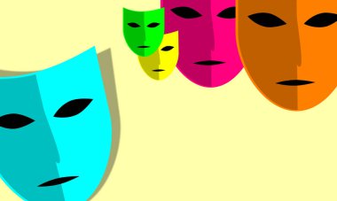 Karnaval. Kimliğini gizle, yüzünü gizle. Tiyatro, eski komedi. Maske takımı. Görüntü, gizemli aroma. Gizlinin özü. 