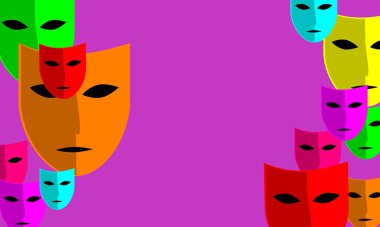 Karnaval. Kimliğini gizle, yüzünü gizle. Tiyatro, eski komedi. Maske takımı. Görüntü, gizemli aroma. Gizlinin özü. 