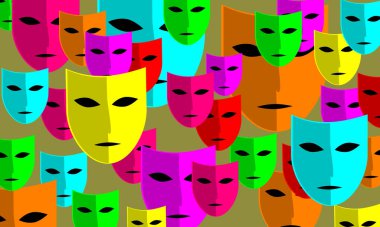 Karnaval. Kimliğini gizle, yüzünü gizle. Tiyatro, eski komedi. Maske takımı. Görüntü, gizemli aroma. Gizlinin özü. 