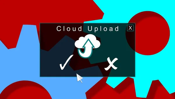 Cloud Upload Ilustrace Vyskakovací Okno Možností Akceptovat Nebo Zahodit Ozubená — Stock fotografie
