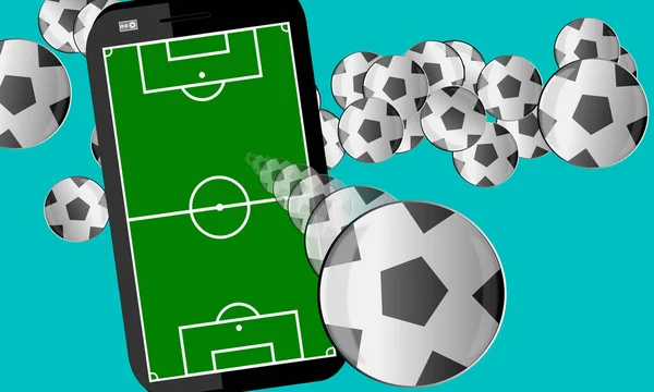 Online Game Mobile Screen Playing Field Soccer Balls Football Relating — Stock Photo, Image