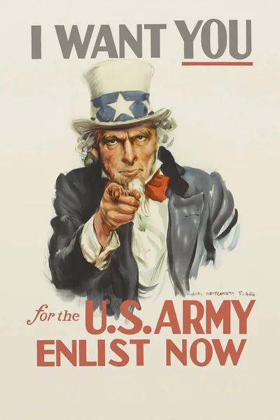 Uncle Sam vintage war propaganda Iconic Recruitment Poster "i wa — Stock Photo, Image