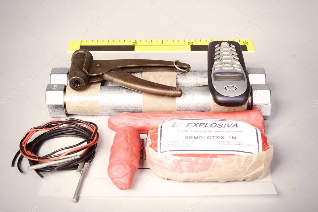 Plastic explosives and other stuff seized to bomb producer Stock Photo