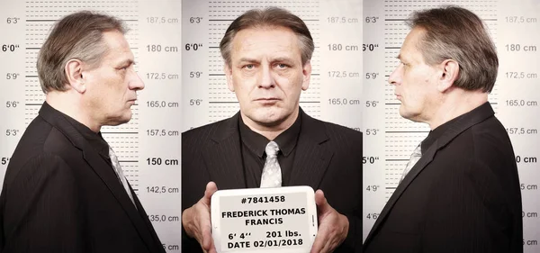Criminal Man Portraited Police Style Front Mug Board Data Tablet — Stock Photo, Image