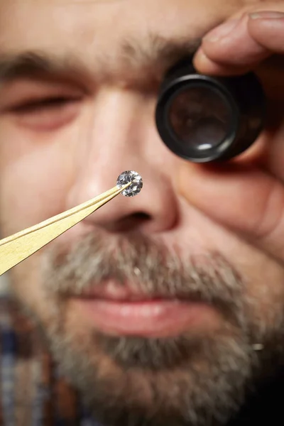 Old Style Diamond Smuggler Watching Brlliants Loupe — Stock Photo, Image