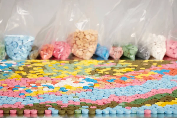 Contraband Pills Mdma Extasy Distributed Drug Dealer Seized Legal Authority — Stock Photo, Image