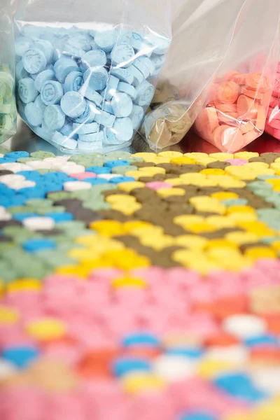 Selection Pills Mdma Extasy Distributed Drug Dealer Seized Legal Authority — Stock Photo, Image