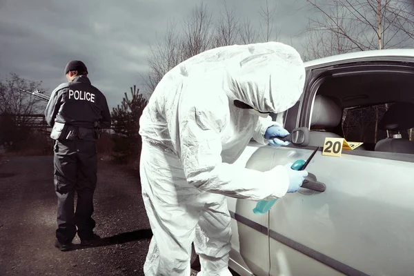 Crime Scene Investigation Developing Latent Fingerprint Car — Stock Photo, Image
