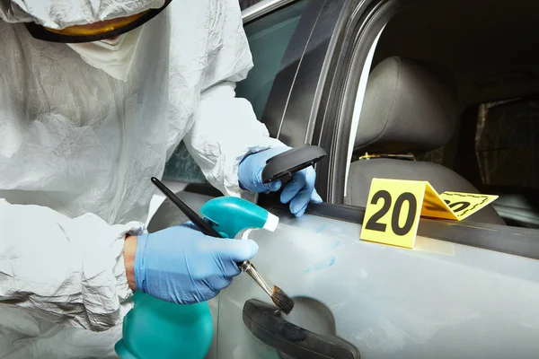 Crime Scene Investigation Developing Latent Fingerprint Car — Stock Photo, Image