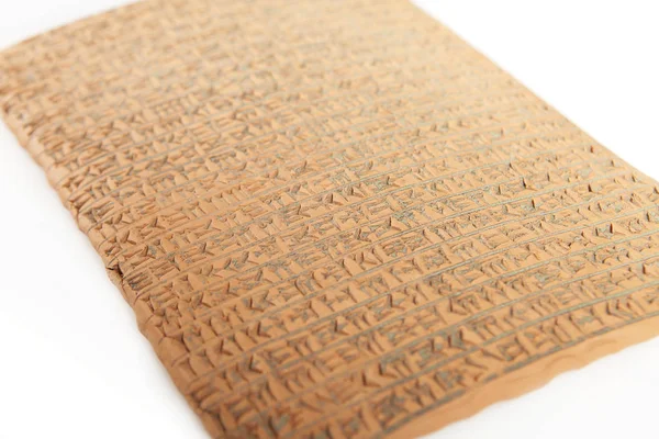 Antiguo Tipo Escritura Cuneiforme Estilo Imperio Akkad Arcilla Marrón Con —  Fotos de Stock