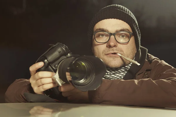 Paparazzi Journalist Waiting Evening Time Person Catch — Stock Photo, Image