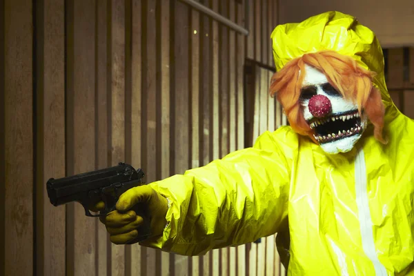 Enge Clown Man Nachtmerrie Stijl Wijzend Mogelijk Slachtoffer — Stockfoto