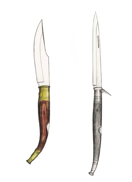 Цветной Рисунок Современных Складных Ножей — стоковое фото