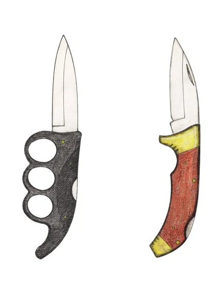 Çağdaş Katlanabilir Bıçakların Yapımı Renk Çizimi Koleksiyonu — Stok fotoğraf
