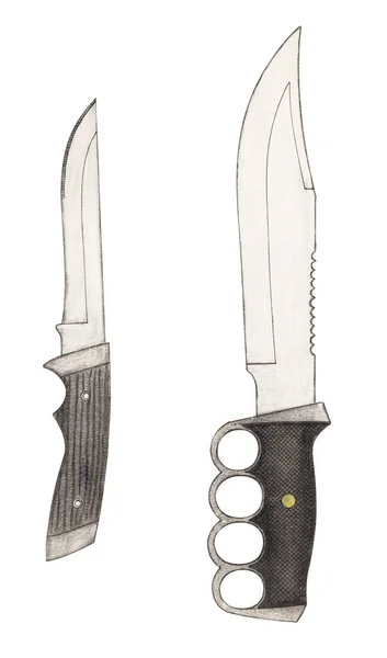 Ručně Vyrobená Barevná Kresba Soudobých Nožů Pevnou Čepelí — Stock fotografie