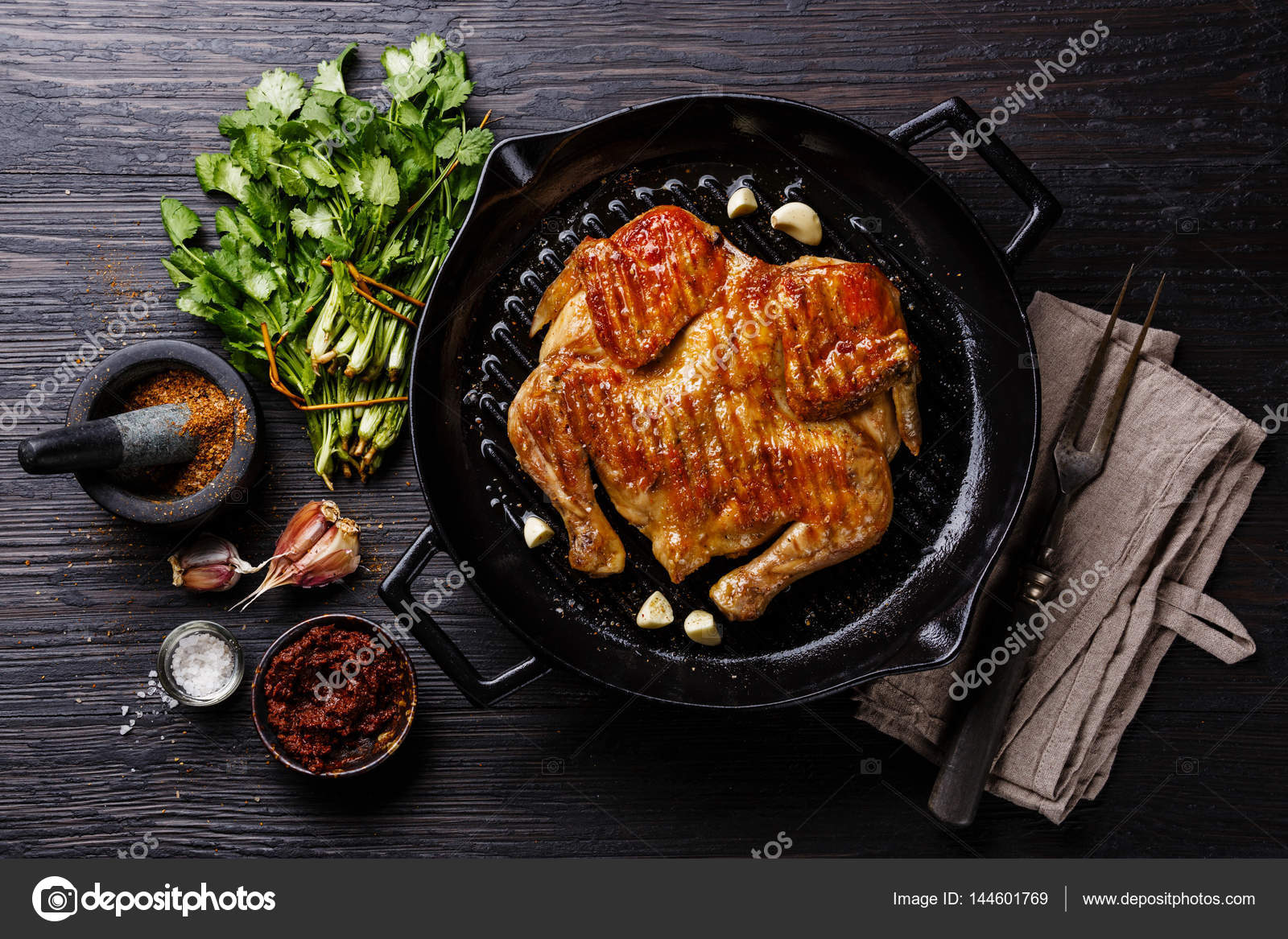 Fried Chicken in frying pan Stock Photo by ©lisovskaya 144601769