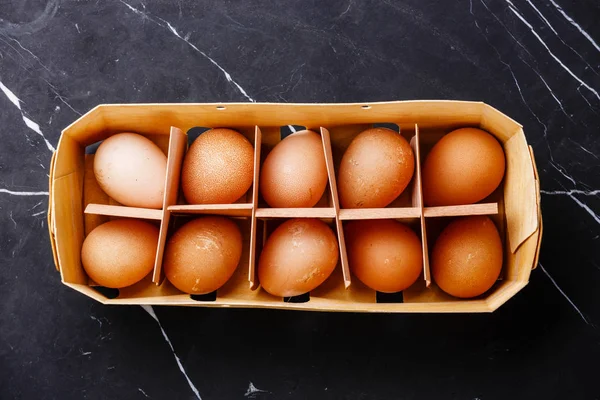 Guinea-fowl eggs in eco tray container on marble background — Stock Image Guinea Fowl Eggs Eco Tray Container Marble Background Royalty Free Stock Photos