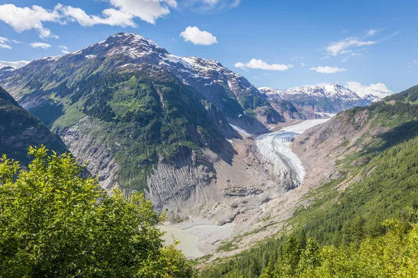 Scena montana dell'Alaska con ghiacciaio e laguna di salmone, Hyder, USA — Foto Stock
