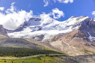 scenic view of Mount Athabasca and Mount Andromeda with glaciers 