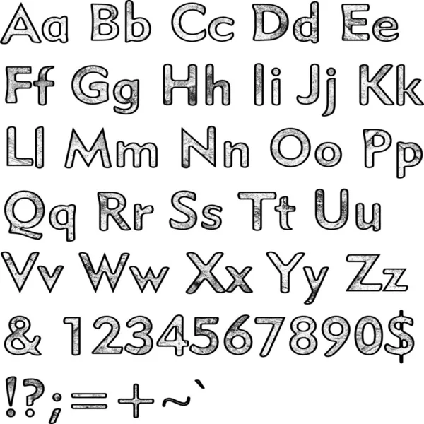 Alfabetet, insamlingsbrev. Strukturerad, strukturerad text. Handritad skiss, svarta element, vit bakgrund, illustration. — Stockfoto