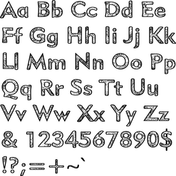 Alphabet,collection letters. Structural, textured text. Hand drawn sketch ,black elements,white background, illustration.