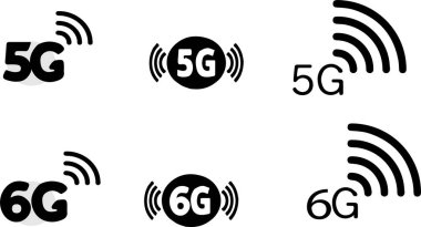 5g and 6g mobile network icon isolated on white background