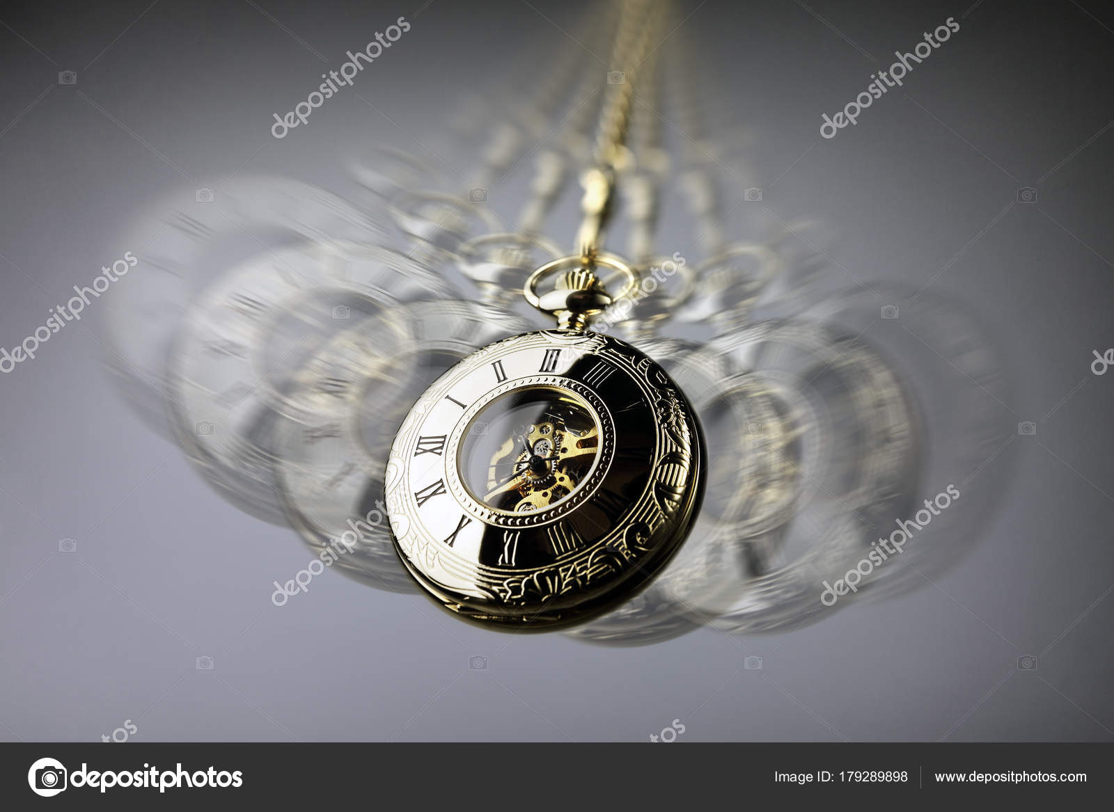 Hypnotism Concept Gold Pocket Watch Swinging Used Hypnosis Treatment