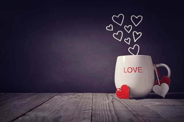 Amor Escrito Una Taza Con Concepto Corazones Para Día San — Foto de Stock