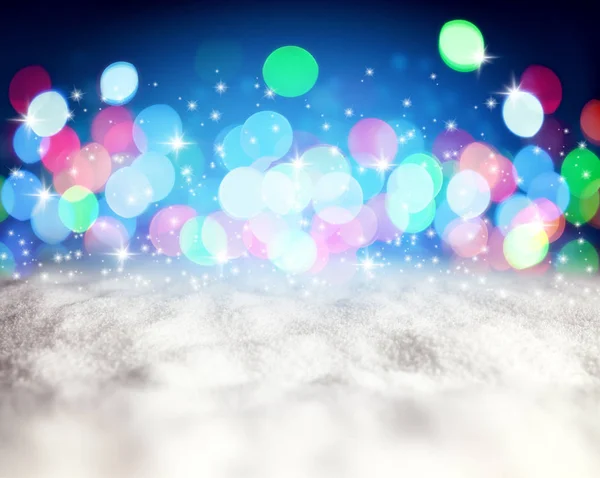 Christmas Abstrakt Blå Bakgrund Med Snö Och Ljus — Stockfoto