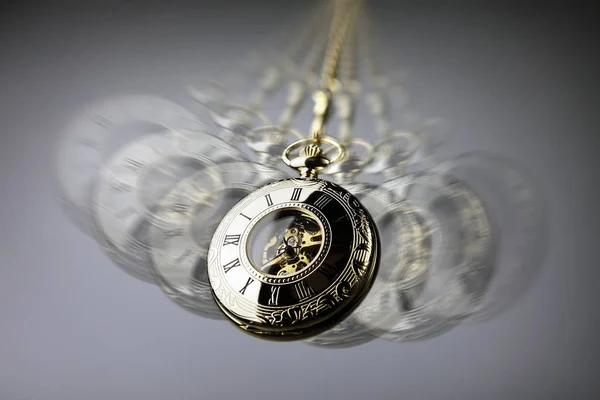 Hypnotism Concept Gold Pocket Watch Swinging Used Hypnosis Treatment — Stock Photo, Image