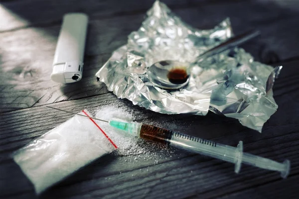 Toxicodependência, seringa — Fotografia de Stock