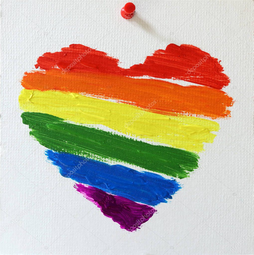 Gay lgbt flag painted rainbow heart