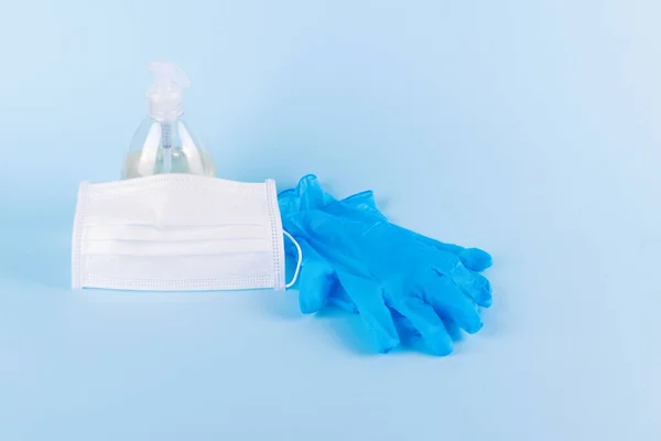 Kit Proteção Para Prevenção Infecção Por Vírus Higienizador Mãos Gel — Fotografia de Stock