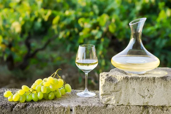 Decanter Glass White Wine Grapes — Stock Photo, Image