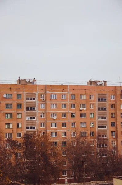 Maison Plusieurs Étages Ancienne Maisons Urss Toit Escaliers Communications Photo — Photo