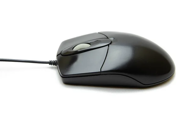 Wired black office mouse for the computer. Mouse to control. Computer peripherals on a white background Wireless mouse. Computer mouse top view, bottom. Mouse in macro — Stock Photo, Image