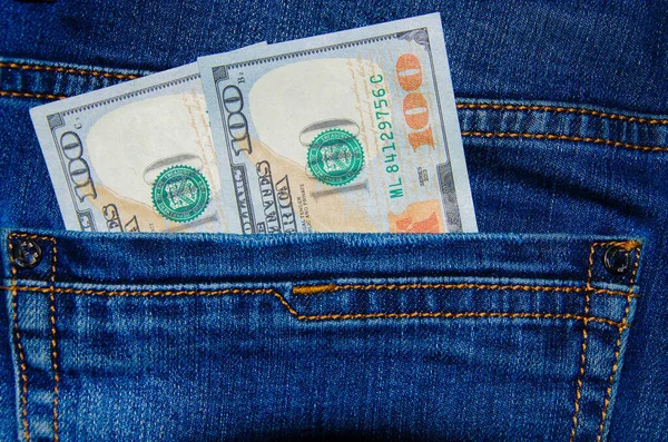 Notas Americanas Bolso Dos Jeans Uma Nota Denominações 100 Peeps — Fotografia de Stock