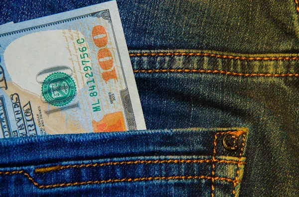 Billetes Americanos Bolsillo Vaquero Billete Denominaciones 100 Pares Sobresalen Parte —  Fotos de Stock